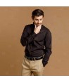 Camisa ajustada en tejido elástico y manga larga cuello mao -Hombre- color negro