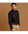 Camisa ajustada en tejido elástico y manga larga cuello mao -Hombre- color negro