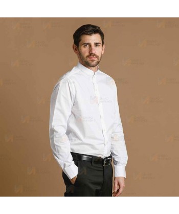 Camisa ajustada en tejido elástico y manga larga cuello mao -Hombre- color blanco