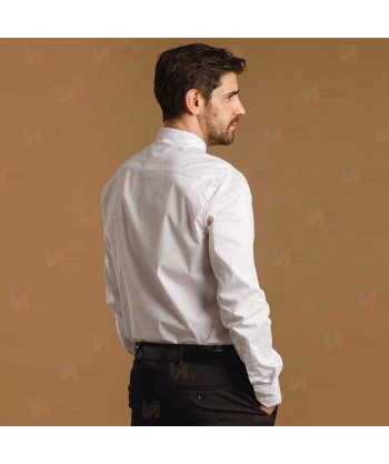 Camisa ajustada en tejido elástico y manga larga cuello mao -Hombre- color blanco