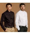 Camisa ajustada en tejido elástico y manga larga cuello mao -Hombre- color negro