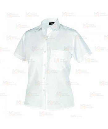 Camisa blanca de vestir de manga corta con bolsillo -Mujer-