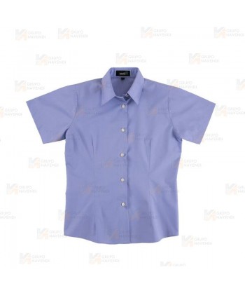 Camisa entallada de vestir de manga corta color celeste