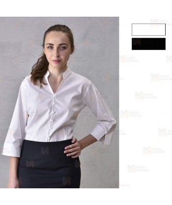 Camisa entallada de vestir de manga larga y cuello abierto