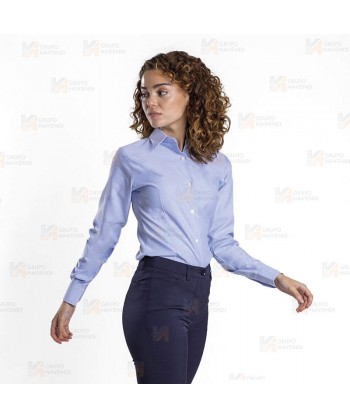 Camisa entallada de vestir de manga larga tejido oxford -Mujer- color celeste