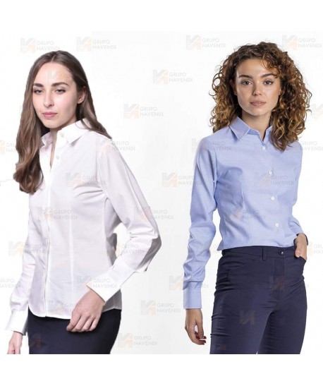 Camisa entallada de vestir de manga larga tejido oxford -Mujer- color blanco