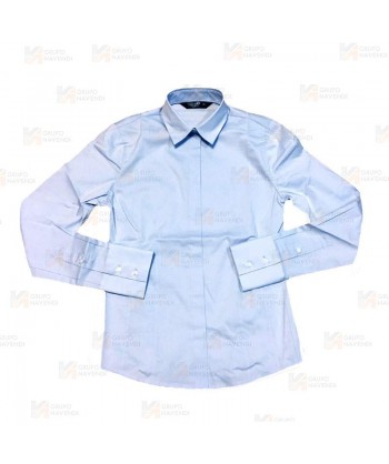 Camisa entallada y elástica de manga larga color celeste