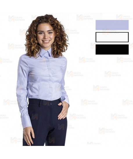 Camisa entallada y elástica de manga larga color blanco
