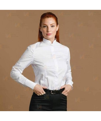 Camisa entallada y elástica de manga larga y con cuello mao -Mujer- color blanco