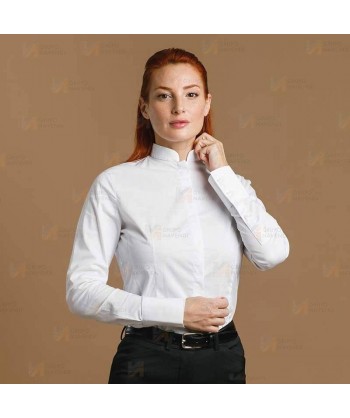 Camisa entallada y elástica de manga larga y con cuello mao -Mujer- color blanco
