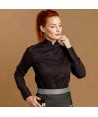 Camisa entallada y elástica de manga larga y con cuello mao -Mujer- color negro