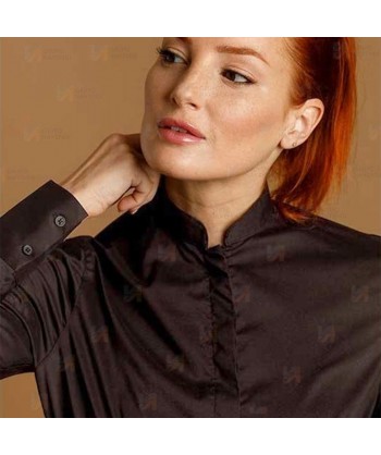 Camisa entallada y elástica de manga larga y con cuello mao -Mujer- color negro