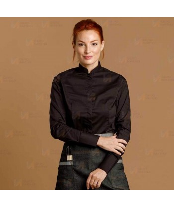 Camisa entallada y elástica de manga larga y con cuello mao -Mujer- color negro