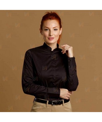 Camisa entallada y elástica de manga larga y con cuello mao -Mujer- color negro