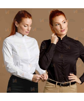 Camisa entallada y elástica de manga larga y con cuello mao -Mujer- color blanco