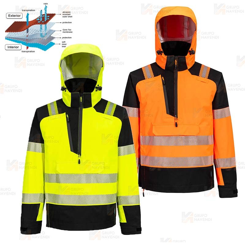 Chubasquero de alta visibilidad con membrana impermeable y transpirable