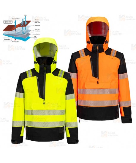 Chubasquero de alta visibilidad con membrana impermeable y transpirable
