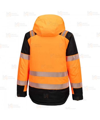 Parka de alta visibilidad con forro y con membrana impermeable y transpirable color naranja flúor