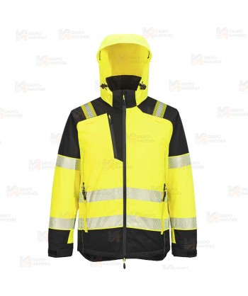 Parka de alta visibilidad con forro y con membrana impermeable y transpirable color amarillo flúor para mujer
