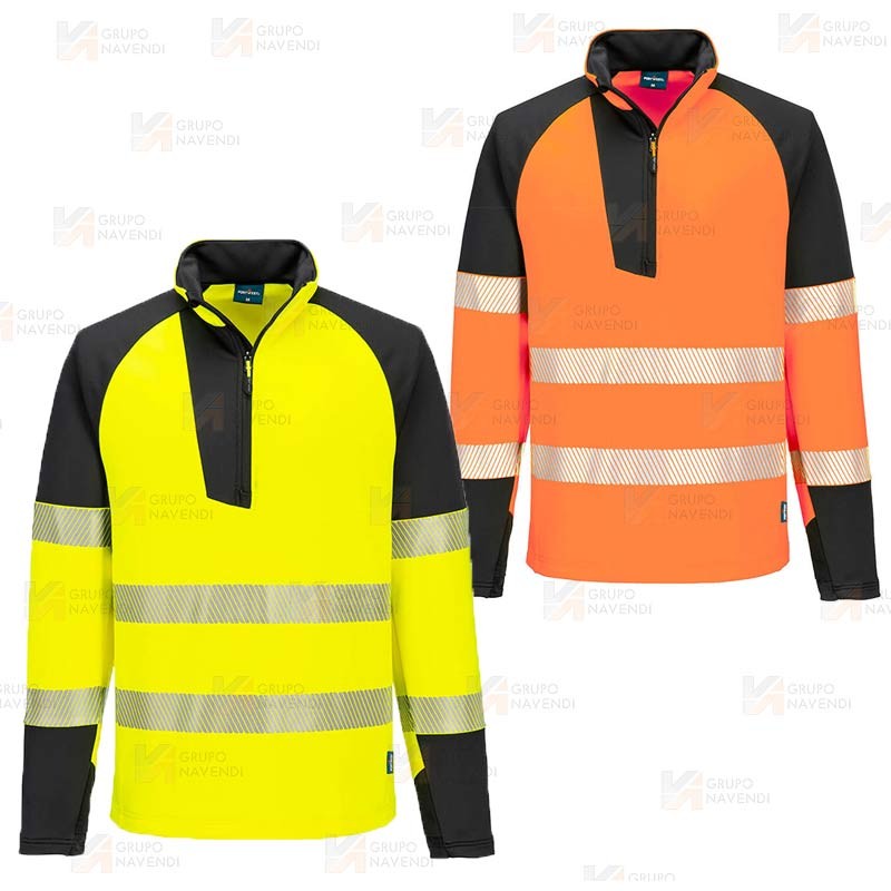 Sudadera alta visibilidad de media cremallera y altamente transpirable