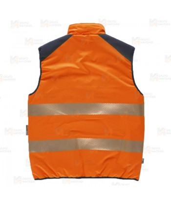 Chaleco acolchado reversible bicolor alta visibilidad con cinta segmentada