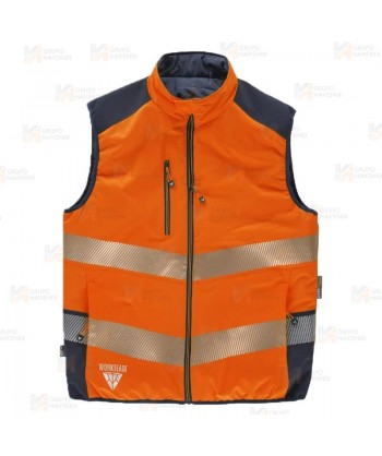 Chaleco acolchado reversible bicolor alta visibilidad con cinta segmentada