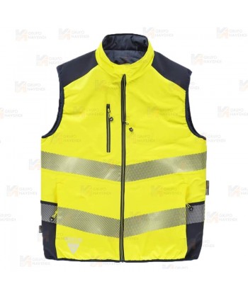 Chaleco acolchado reversible bicolor alta visibilidad con cinta segmentada