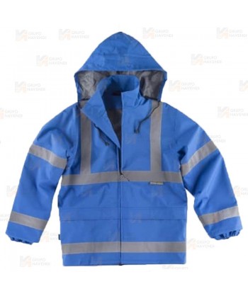 Traje de agua impermeable color azul con cintas reflectantes