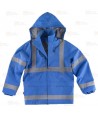 Traje de agua impermeable color azul con cintas reflectantes