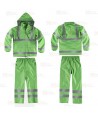 Traje de agua impermeable color verde con cintas reflectantes