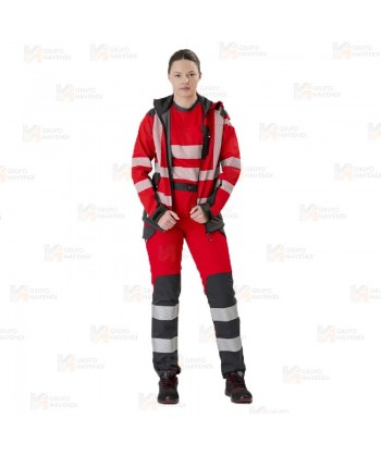 Parka ligera de softshell gris/rojo  con cintas reflectantes segmentadas