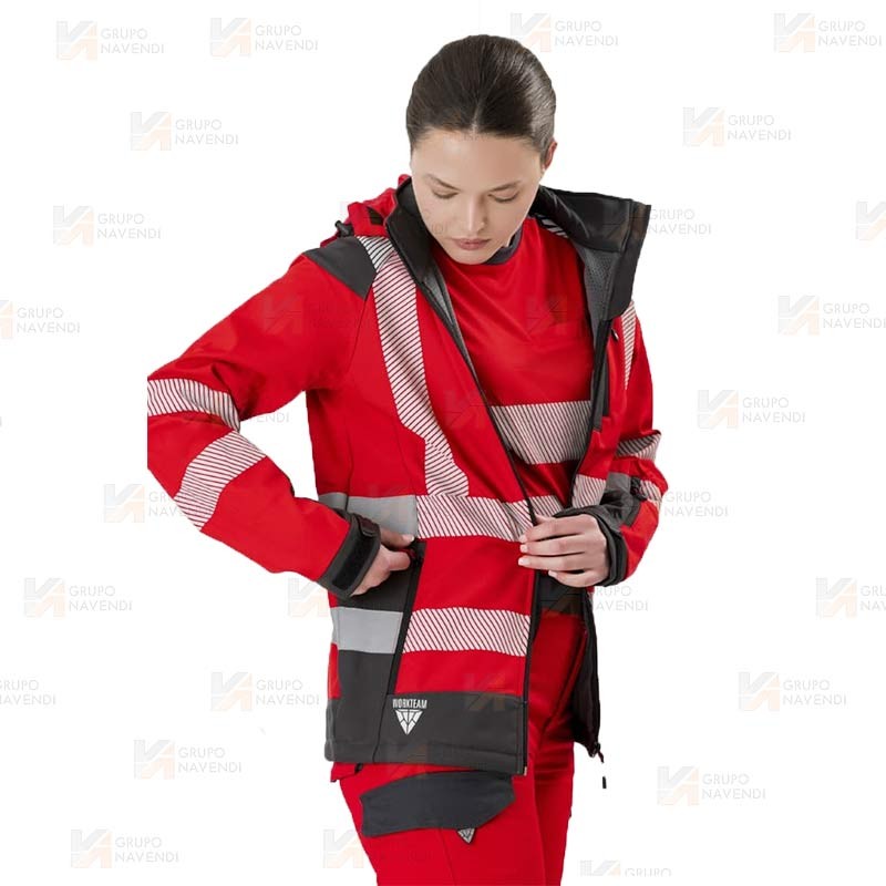 Parka ligera de softshell gris/rojo  con cintas reflectantes segmentadas