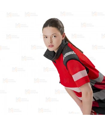 Chaleco softshell de trabajo con cintas reflectantes segmentadas color rojo/gris