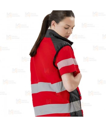 Chaleco softshell de trabajo con cintas reflectantes segmentadas color rojo/gris