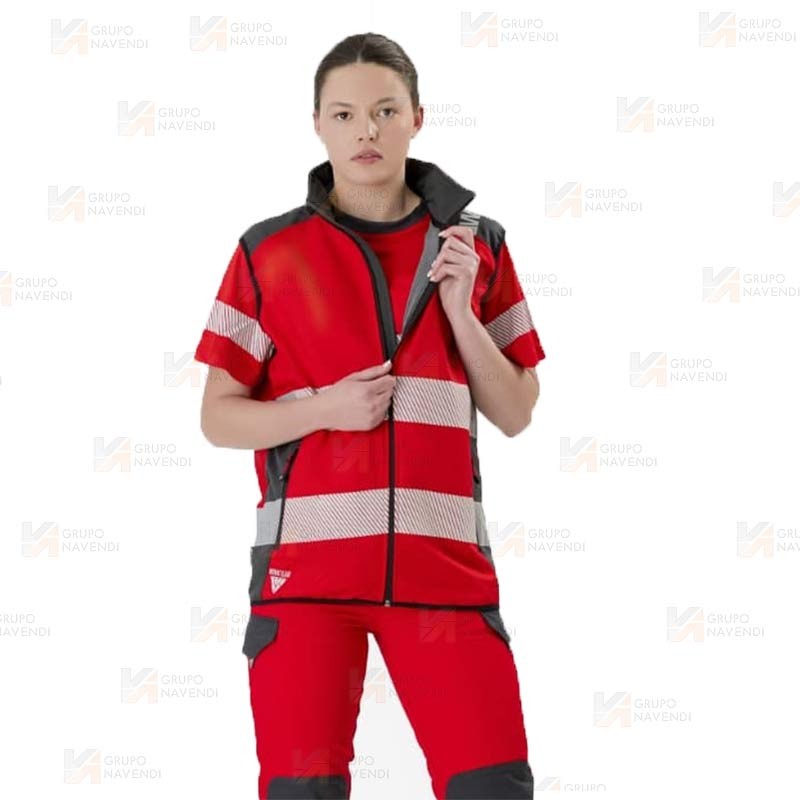 Chaleco softshell de trabajo con cintas reflectantes segmentadas color rojo/gris