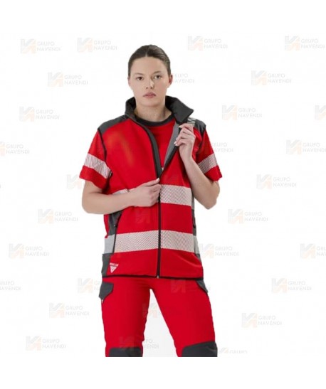 Chaleco softshell de trabajo con cintas reflectantes segmentadas color rojo/gris