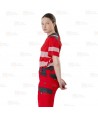 Camiseta transpirable de manga corta color  rojo y gris con cintas reflectantes segmentadas