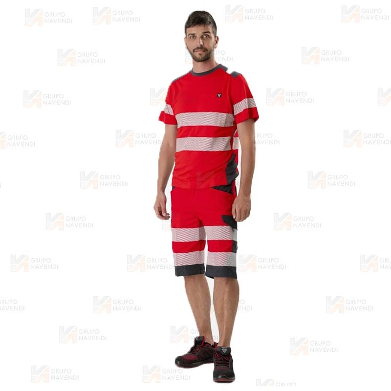 Bermudas con cintas reflectantes segmentadas color rojo y gris