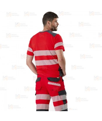 Bermudas con cintas reflectantes segmentadas color rojo y gris