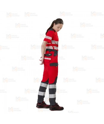 Pantalón de trabajo color  rojo y gris con cintas segmentadas