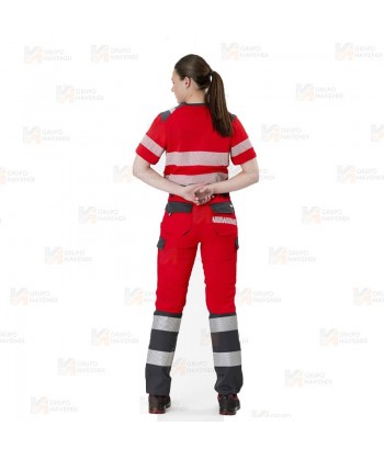 Pantalón de trabajo color  rojo y gris con cintas segmentadas