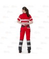Pantalón de trabajo color  rojo y gris con cintas segmentadas