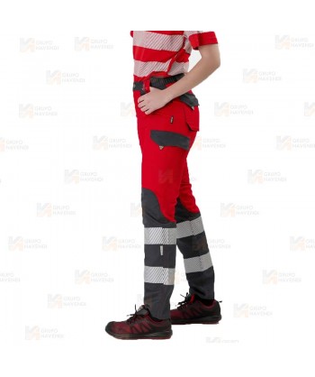 Pantalón de trabajo color  rojo y gris con cintas segmentadas