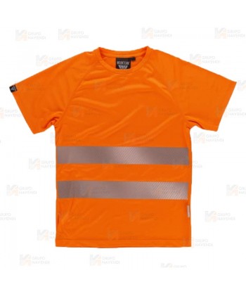 Camiseta alta visibilidad color naranja flúor clase 2 de manga corta con cintas segmentadas