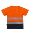 Camiseta bicolor de alta visibilidad clase 2 de manga corta color naranja flúor con cintas segmentadas