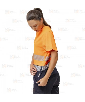 Camiseta bicolor de alta visibilidad clase 2 de manga corta color naranja flúor con cintas segmentadas