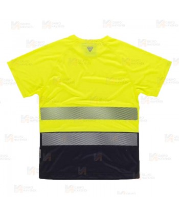 Camiseta bicolor de alta visibilidad clase 2 de manga corta color amarillo flúor con cintas segmentadas