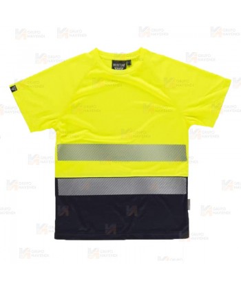Camiseta bicolor de alta visibilidad clase 2 de manga corta color amarillo flúor con cintas segmentadas