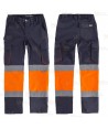 Pantalón Alta visibilidad multibolsillos con tejido elástico color azul marino y naranja flúor