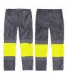Pantalón Alta visibilidad multibolsillos con tejido elástico color gris y amarillo flúor